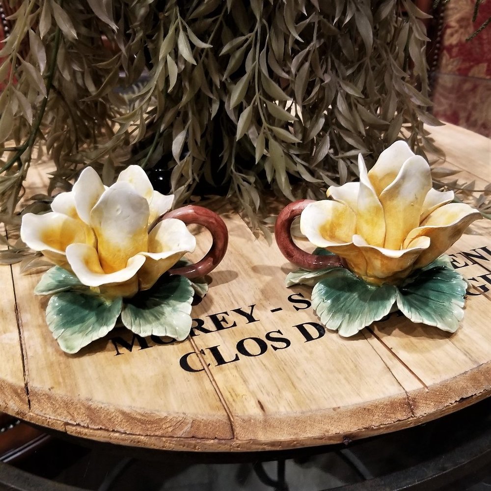 FENTON Porcelain Rose Candle Holders Italy